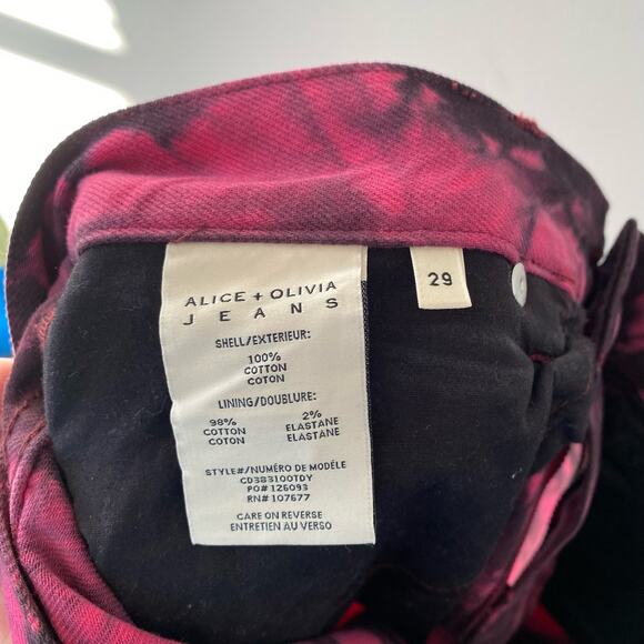 ALICE + OLIVIA Pink Black Tie Dye Genevieve Distressed Baggy Jeans - Picture 5 of 8